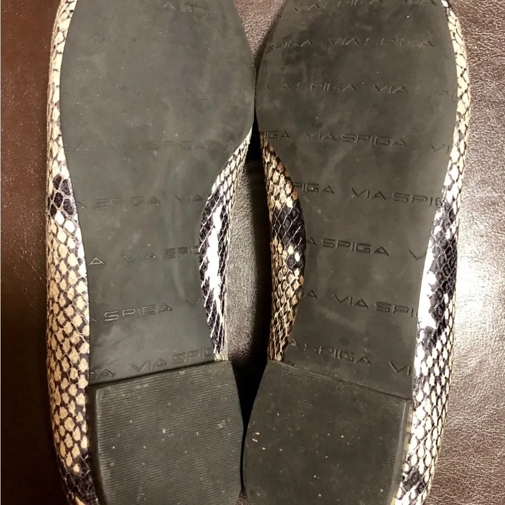 Via Spiga Women's Snake-Print Pointed Flats in Black & Cream